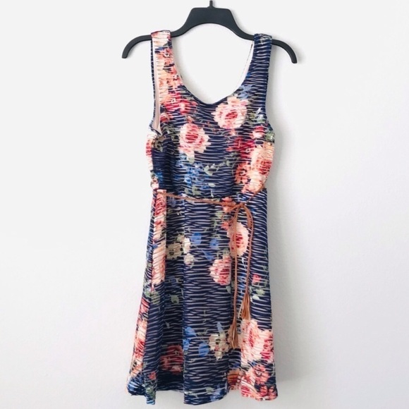 New! Trixxie Fit & Flare Floral Cottagecore Belted Sundress Party Dress - Picture 1 of 8